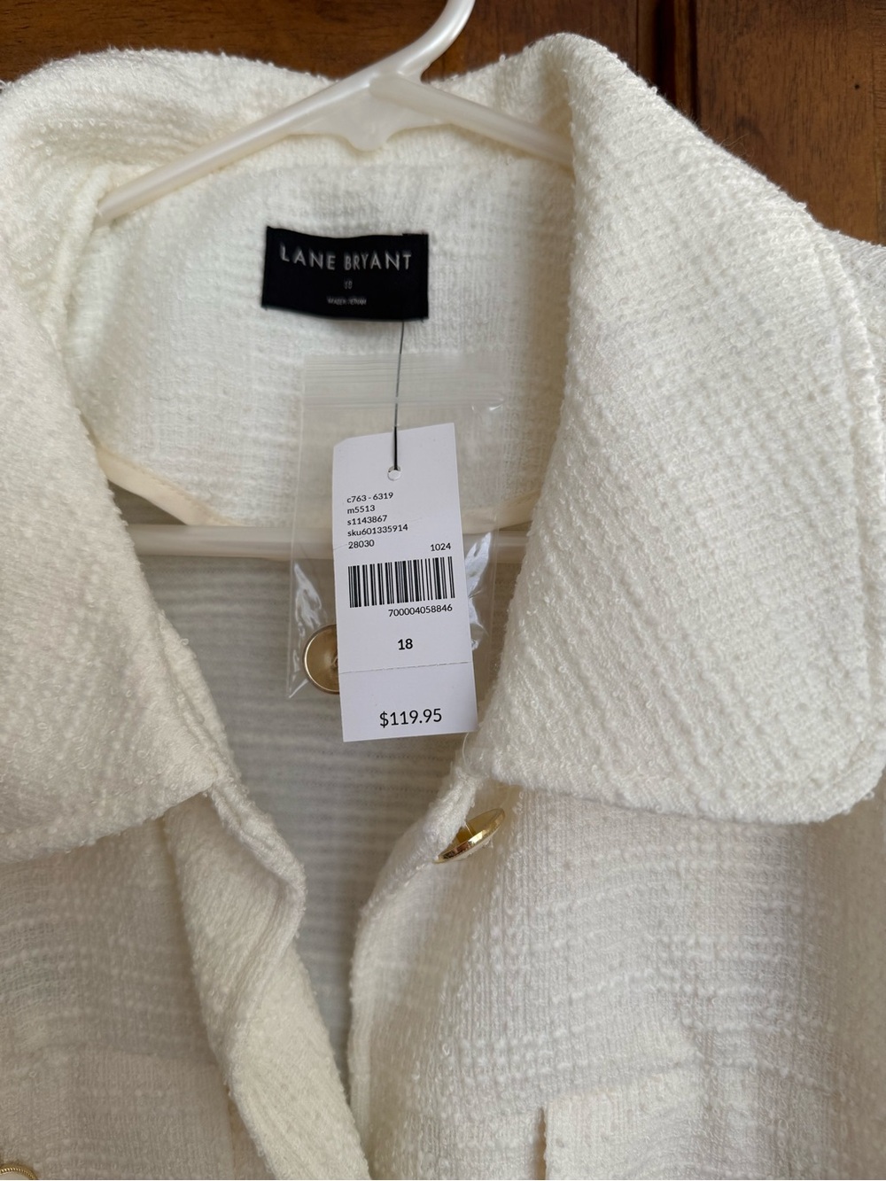 Lane Bryant Cream Tweed Blazer with Gold Buttons